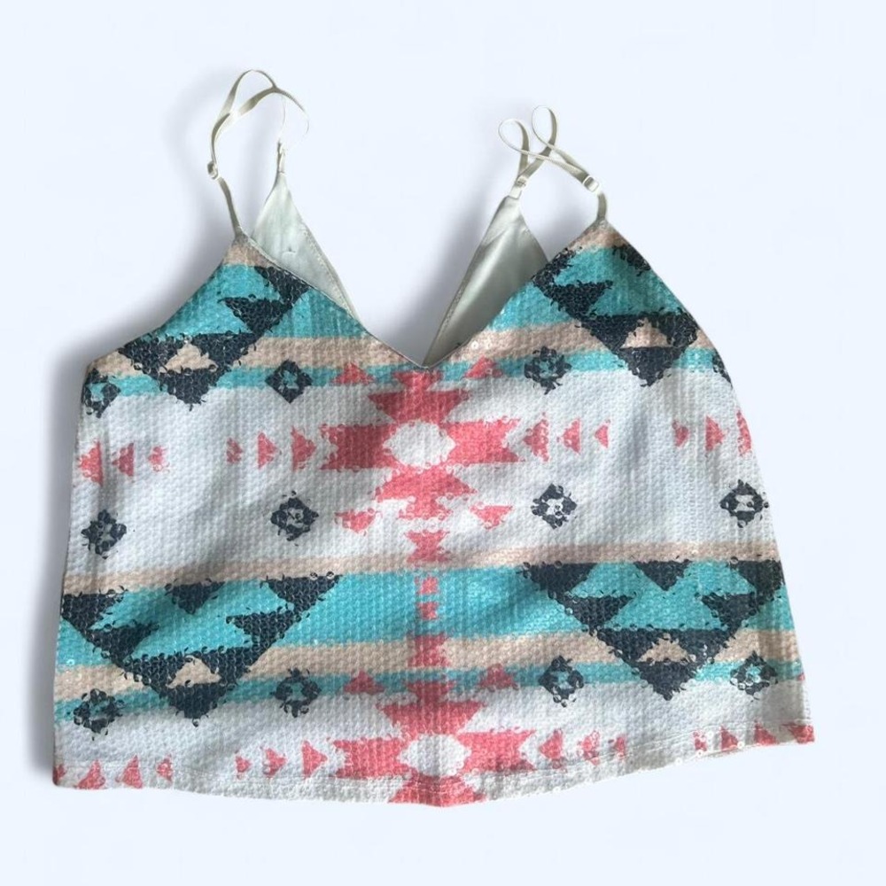 Aztec glitzy crop top tank top western small women's‎